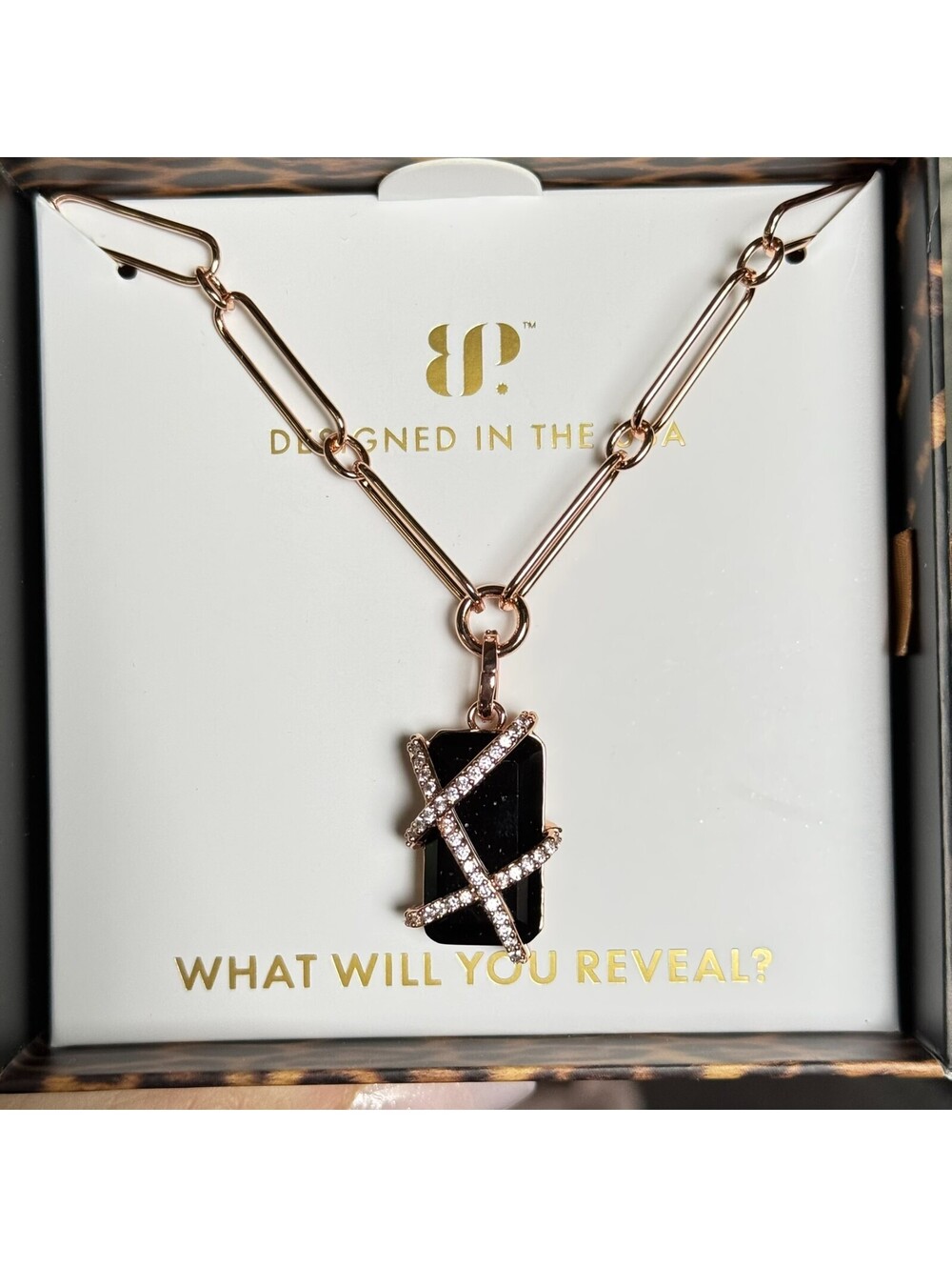 Bomb Party UNTAMED "Crossed For the Taking" Necklace on Rose Gold NK99624 BORG
